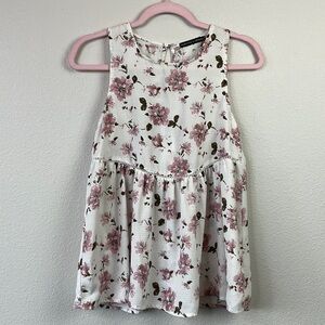 Harlow & Graham white with pink and green florals tank top blouse size XS